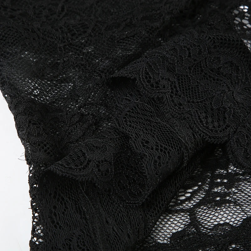 Lace Patchwork Camisoles Backless Transparent Slim Halter Neck Top