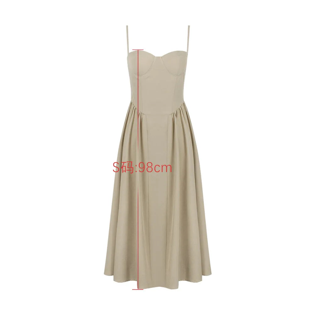 Dress for Pink Spaghetti Strap Midi Dress with Pocket Long Dress