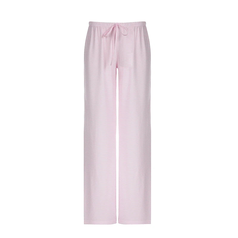 Striped Print Loose Pants Lace-up Trousers Bottoms