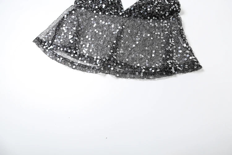 Black Sequins V-Neck Backless Top