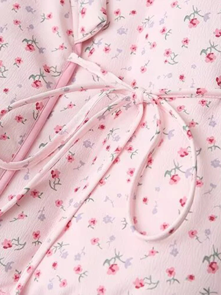 Pink Floral V Neck Cotton Jacket