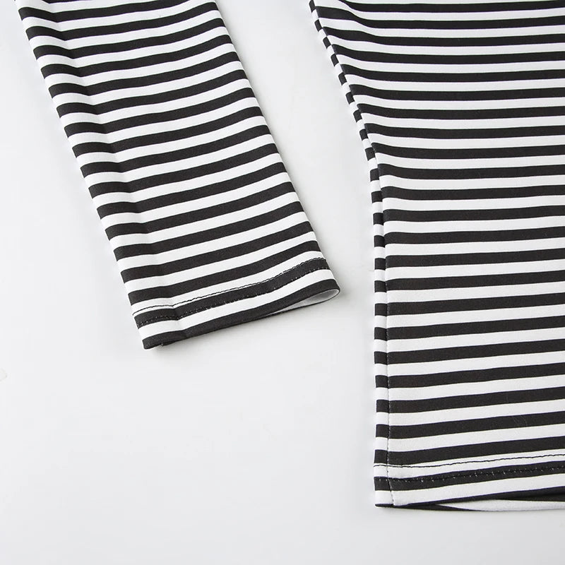 Backless Striped Print Slim Tee Shirts Long Sleeves Tees
