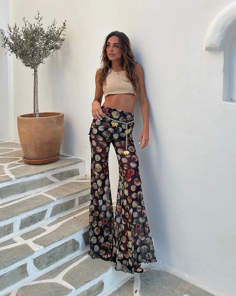 High Waist Mesh Wide Leg Pants