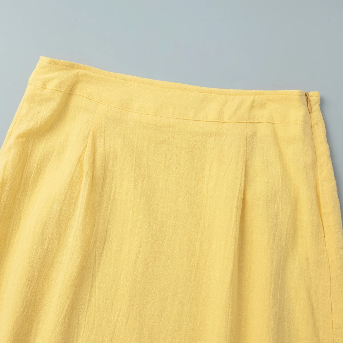 Yellow Cotton Short Sleeve Top and High Waist Midi Skirt Set