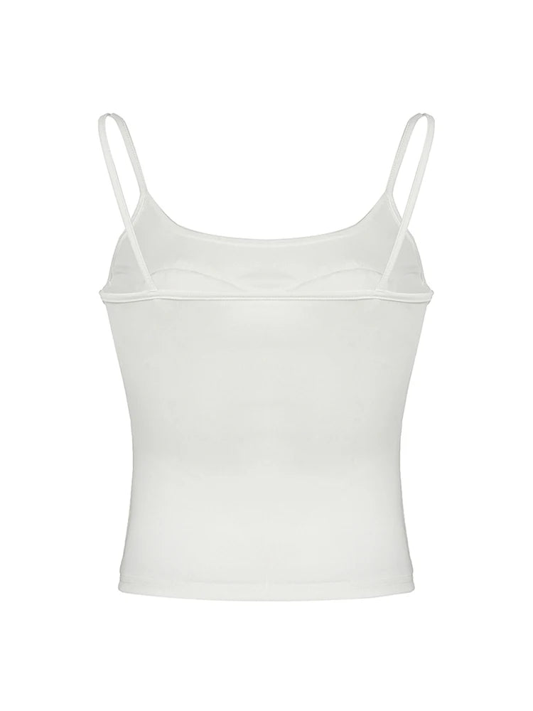 Lace Bow Patches White Basic Cute Camisole Sleeveless Slim Crop Top Tank Vest