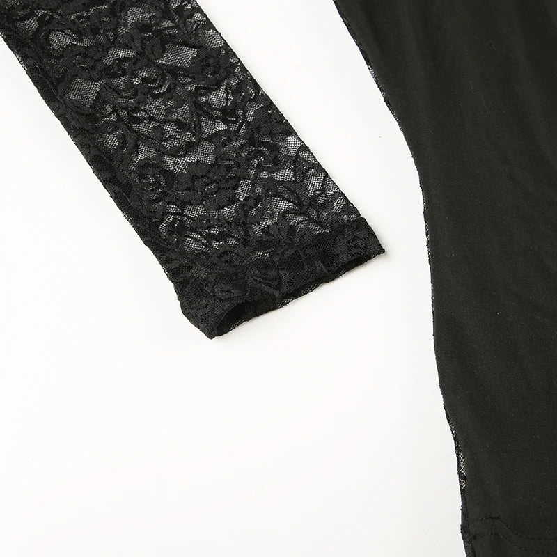 Lace Patchwork Slim Tee Shirt Halter Neck Top