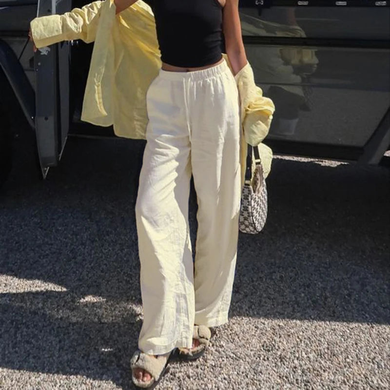 Loose Trousers Drawstring Wide Leg Pants Lersure All-match Bottoms