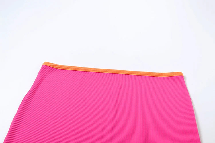 Ribbed Two Piece Set Stretch Backless Camisole Peach Hip Skirt Matching