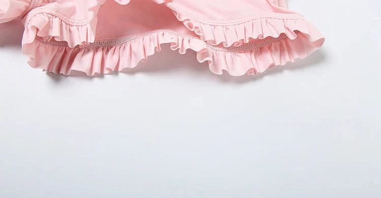 Two Piece Set Ruched Square Collar Sleeveless Crop Top Ruffles Shorts Suits