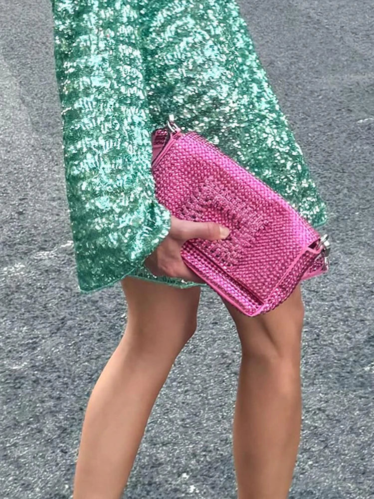 Sequins Hollow-Out Deep V-Neck Mini Dress