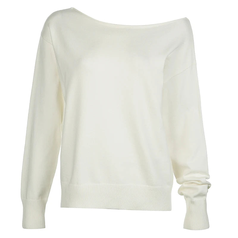 Skew Collar Knit Pullovers Loose Sweaters All-match 's