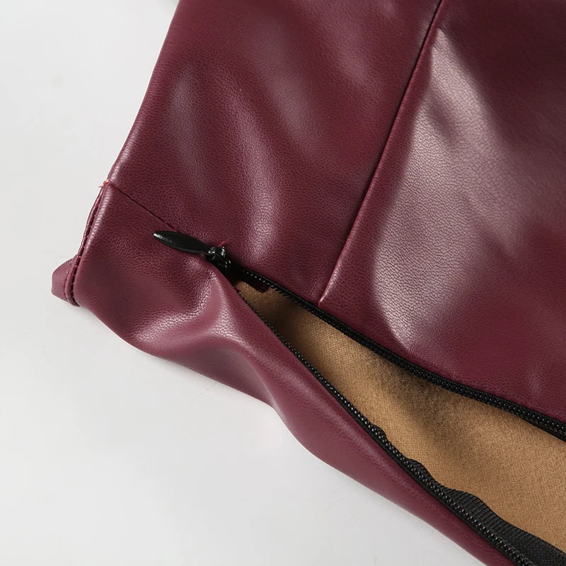 Halter Square Neck Top Wine Slim Backless PU 's Top