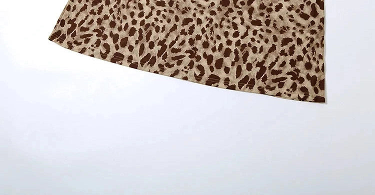 Leopard Dress Swing Collar Spaghetti Straps Backless Ruffles