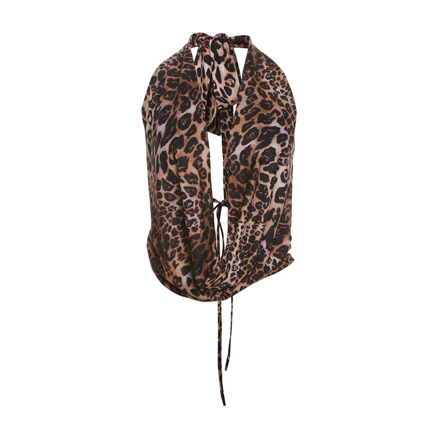 Halter Backless Swing Collar Leopard Top