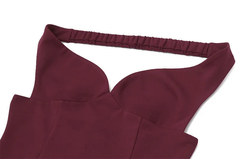 Off-shoulder Backless Mini Dress Wine Red Sleeveless Strapless High Waist A-line Dress