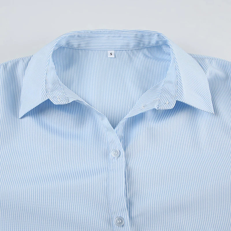 Loose Blouses Striped Print Turn-down Neck Shirts Button Up