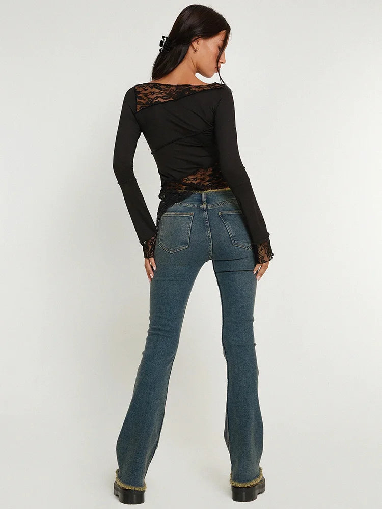 Lace Asymmetrical Sheer Top