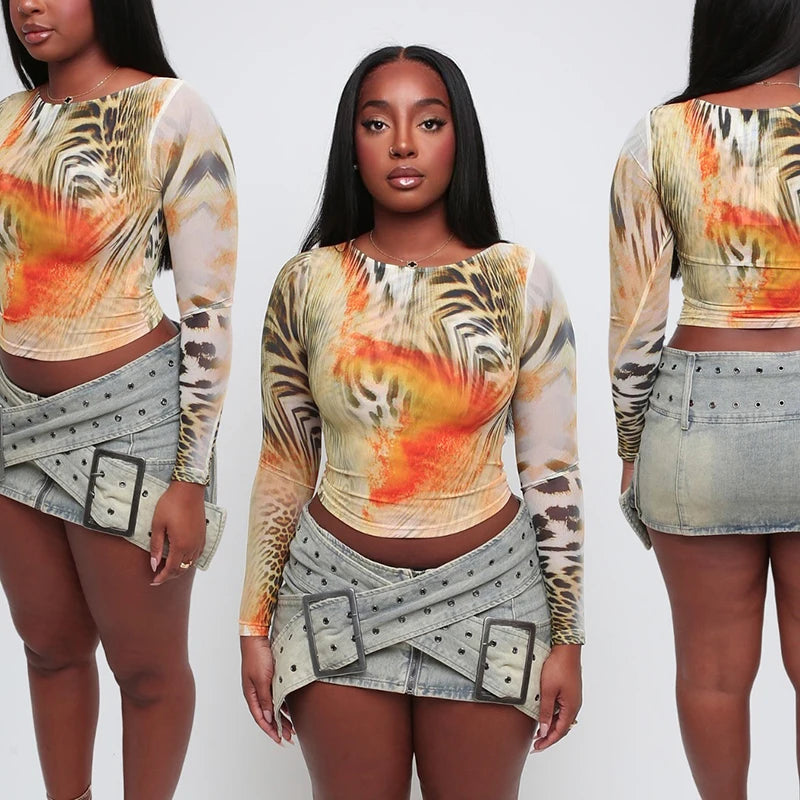 Retro Round Neck Long Sleeve Slim Pullover Top