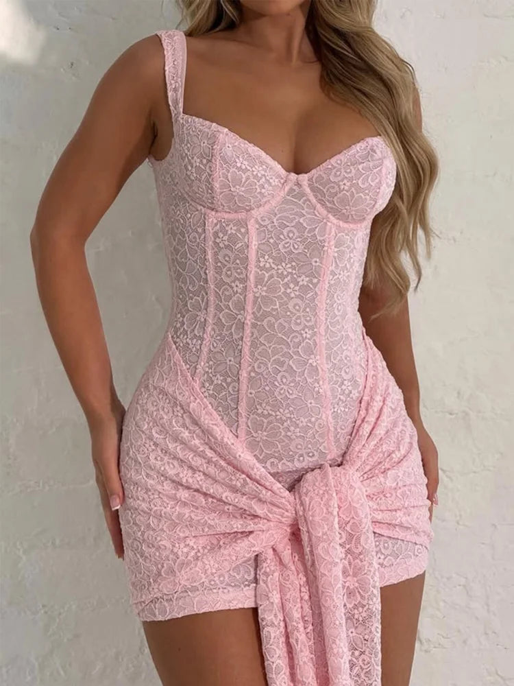 Embroidery Ribbons Lace Up Backlessss Mini Dress
