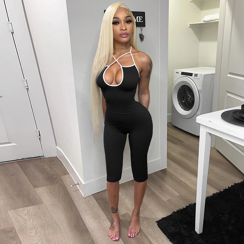 'S Spring Cross Camisole Hollow Out Backless Slim Tie Rope Camisole Top Seven Pants Set