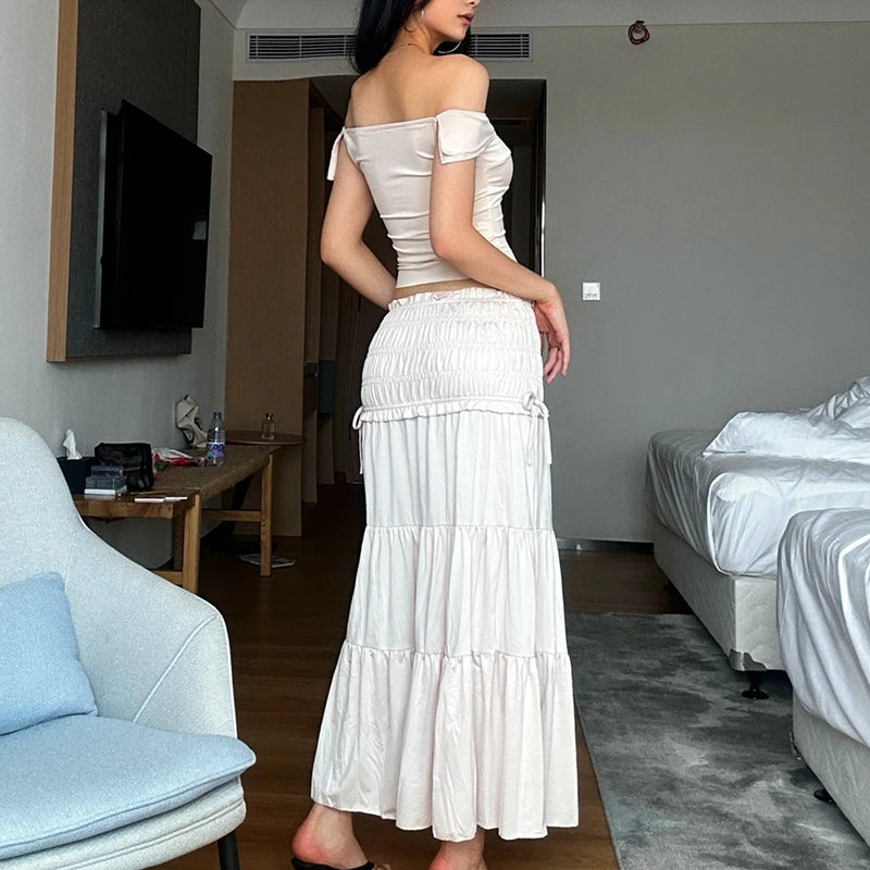 Knit Twist T-Shirt With Slim Ruffle Cake Skirt French Two Piece Set