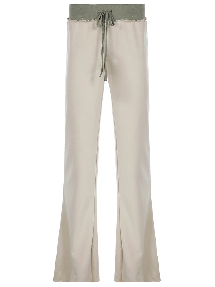 Patchwork Flare Pant Lace-up Slim Trouer Bottom