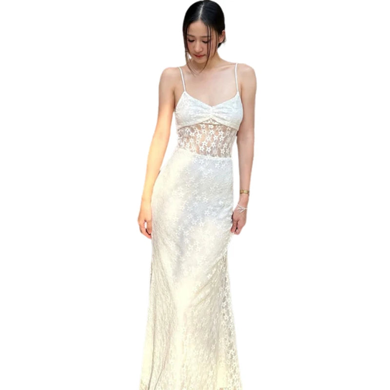 Jacquard Dress Thin Sleeveless Backless Low-Neck Slim