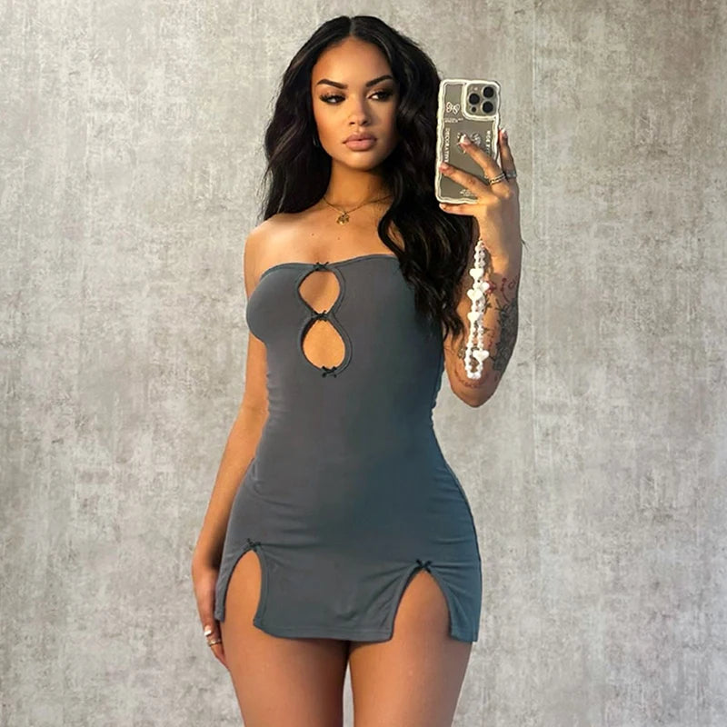 Mini Dress Hollow Out Strapless Solid Color Pullover Dresses Street