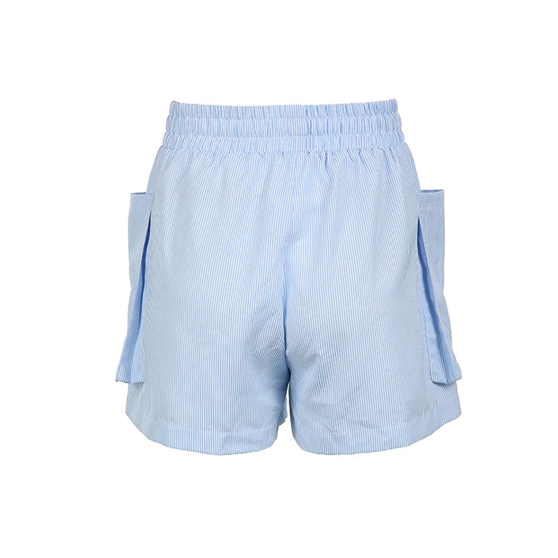 Loose Striped Print Shorts Pockets 's Bottoms Lace-up