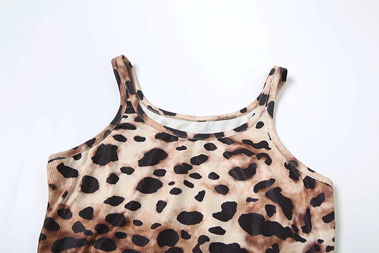 Dress Sleeveless Leopard Stretch O-Neck Mini Bodycon