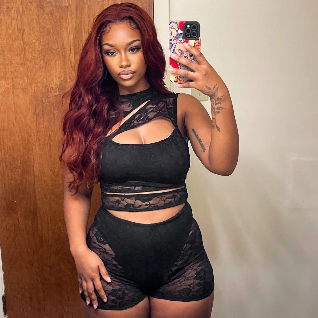 'S Lace Patchwork Playsuits Hollow Out See-Through Round Neck Sleeveless Zipper Tight Playsuits