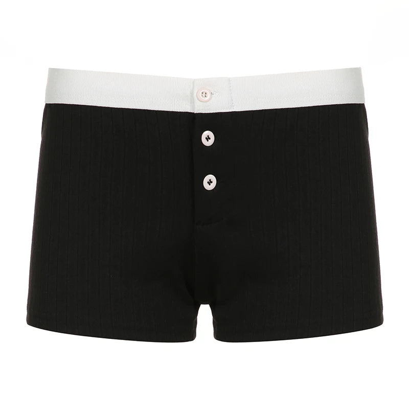 Low Waisted Button Up Mini Shorts Patchwork Slim Bottoms Shorts