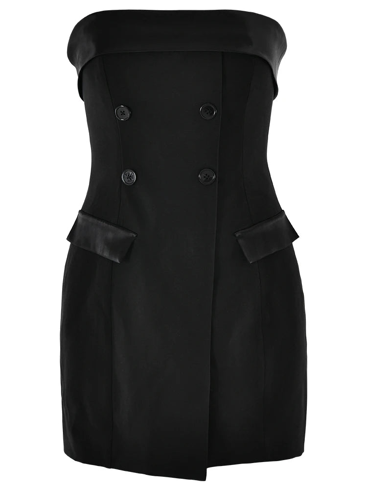 Off Shoulder Zipper Dress Khaki Backless Double Breasted Dress