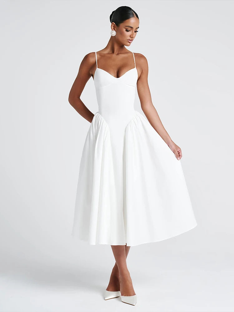 Claic Dress A-line Drap Supendency Low Neck Cleavage Maxi Bodycon