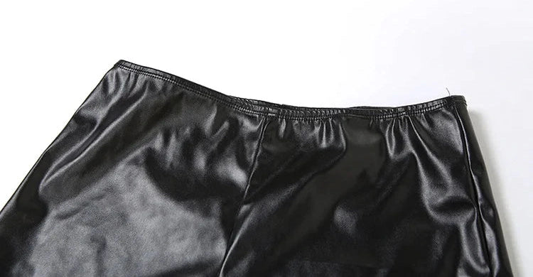 Black Faux Leather Hollow Two Piece Set