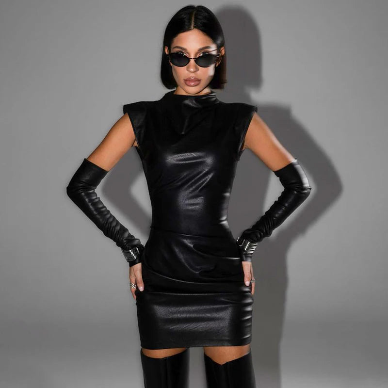 Leather With Detach Sleeve Set Dress