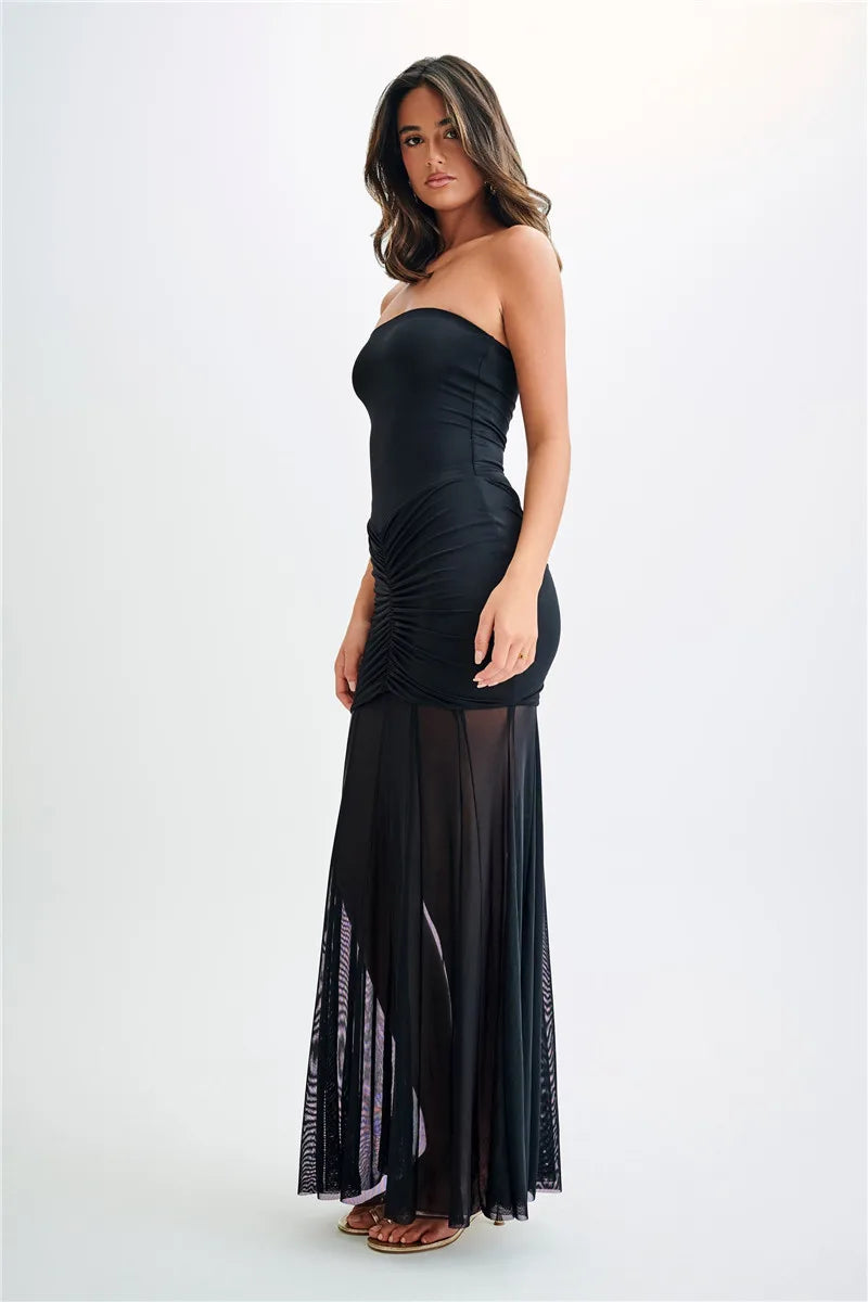 Off Shoulder Ruched Maxi Dress Apricot Backless High Waist Dress