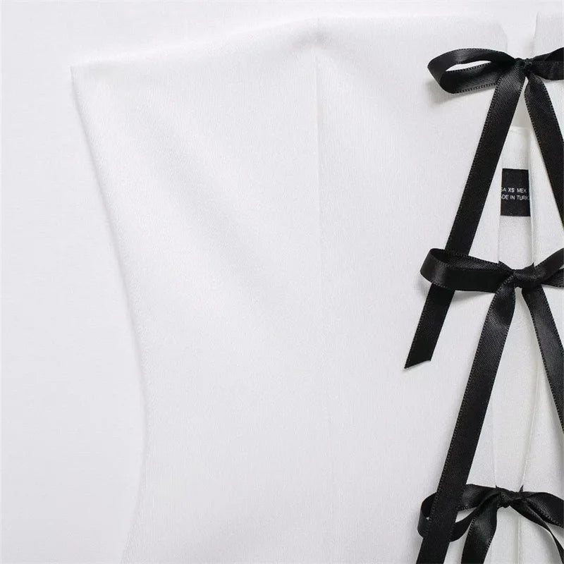 Off Shoulder Corset Top Bow Ties Cut Out White Crop Top Sleeveless Backless Tube Tops Short Tops