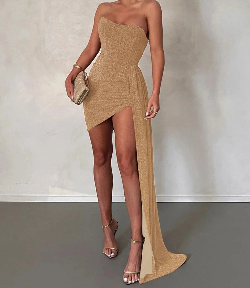 Glitter Backless Corset Ruched Bodycon Mini Dress