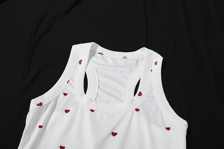Comtable Heart Print Two Piece Set Square Collar Sleeveless Crop Top Stretch Shorts