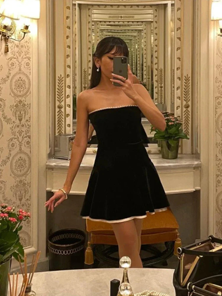 Black Strapless Christmas Dress A Line Velvet Dress Mini and Beautiful s Dress
