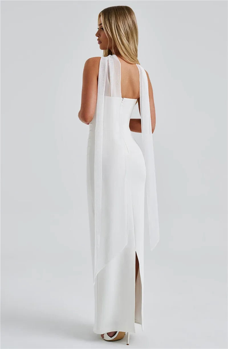 Scarf Collar Backless Bodycon Maxi Dress