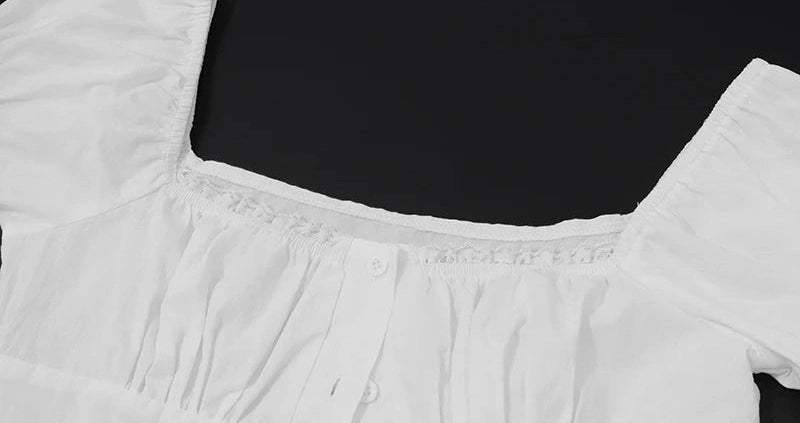 White Backless Square Neck Button Top