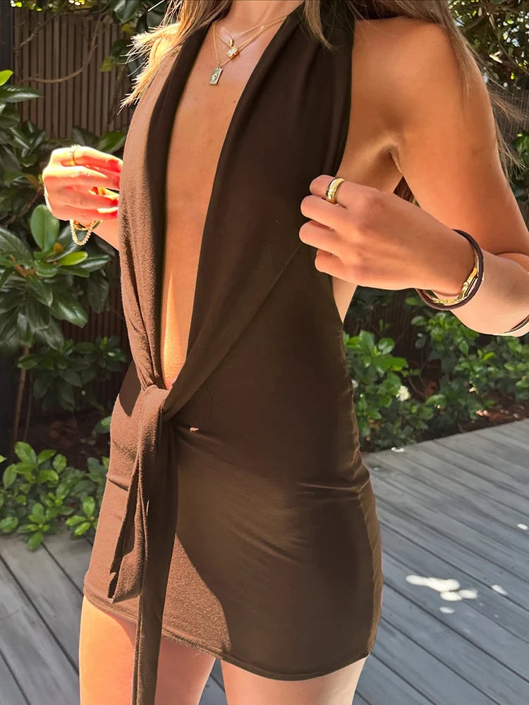 Halter Dress Backless Deep V-Neck Tight Bodycon