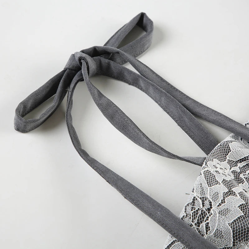 Gray Lace Bow Top