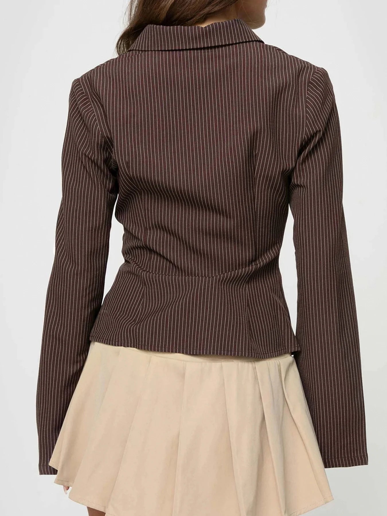 Striped Print Buttons Up Blouses Shirts Flare Sleeves Top