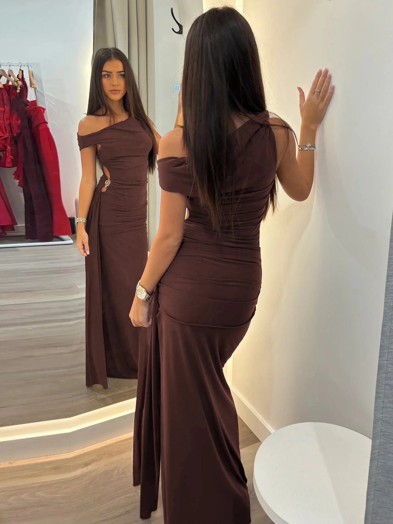 Ruched Bodycon Cut Out Maxi Dress