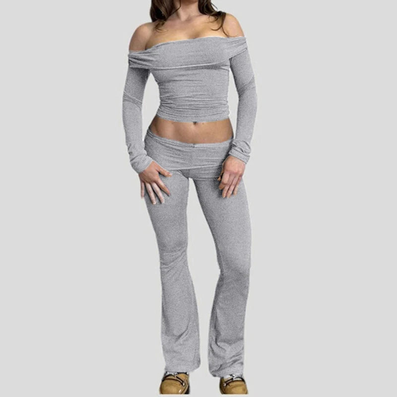 Slash Neck Top and Pants Sets 's Two Pieces Of Slim