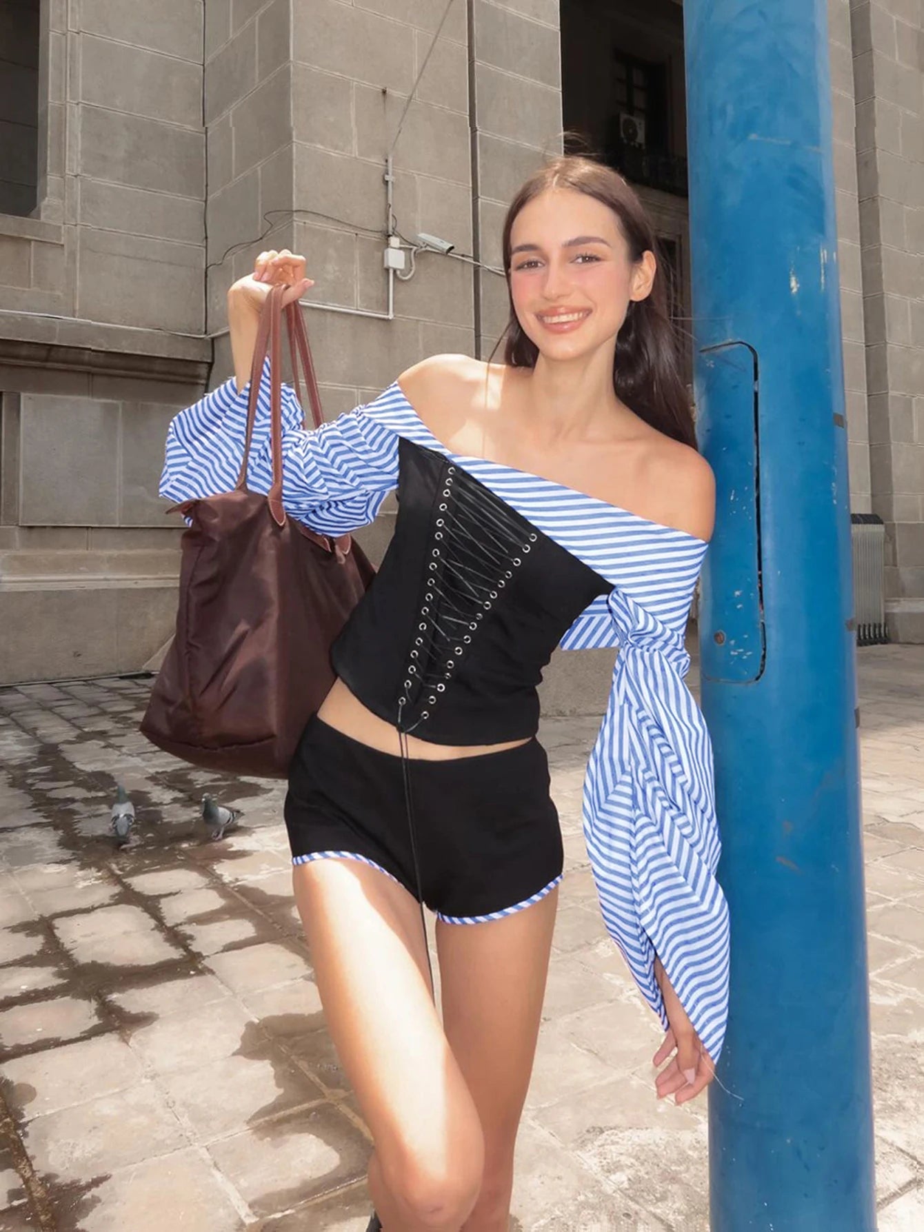 Lace Up Corset Shorts Two Piece Set