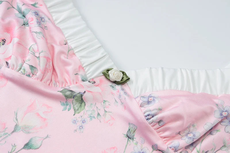 Floral V-Neck Backless Short Bodycon Dress